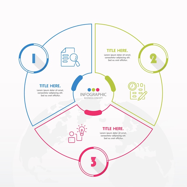 Basic circle infographic template with 3 steps, process or options, process chart, Used for process diagram, presentations, workflow layout, flow chart, infograph. Vector eps10 illustration.