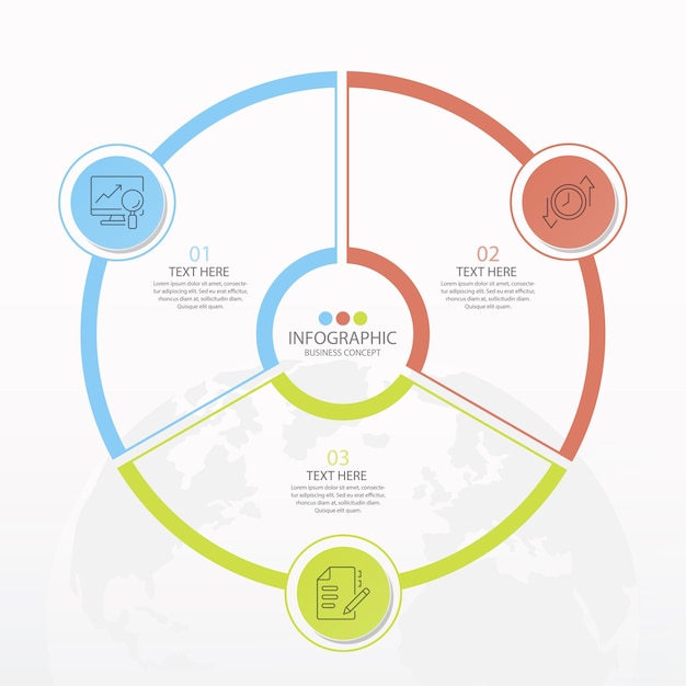 Basic circle infographic template with 3 steps, process or options, process chart, Used for process diagram, presentations, workflow layout, flow chart, infograph. Vector eps10 illustration.