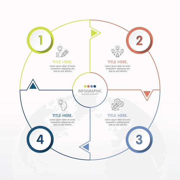 Basic circle infographic template with 4 steps, process or options, process chart, Used for process diagram, presentations, workflow layout, flow chart, infograph. Vector eps10 illustration.