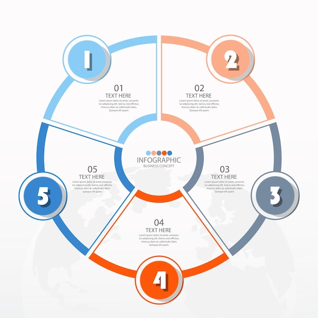 Basic circle infographic template with 5 steps, process or options, process chart.