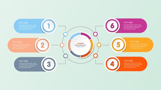 Basic circle infographic template with 6 steps process or options process chart Used for process diagram presentations workflow layout flow chart infograph Vector eps10 illustration