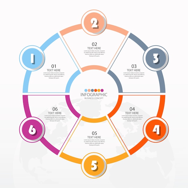 Basic circle infographic template with 6 steps, process or options, process chart.