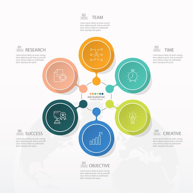 Basic circle infographic template with 6 steps