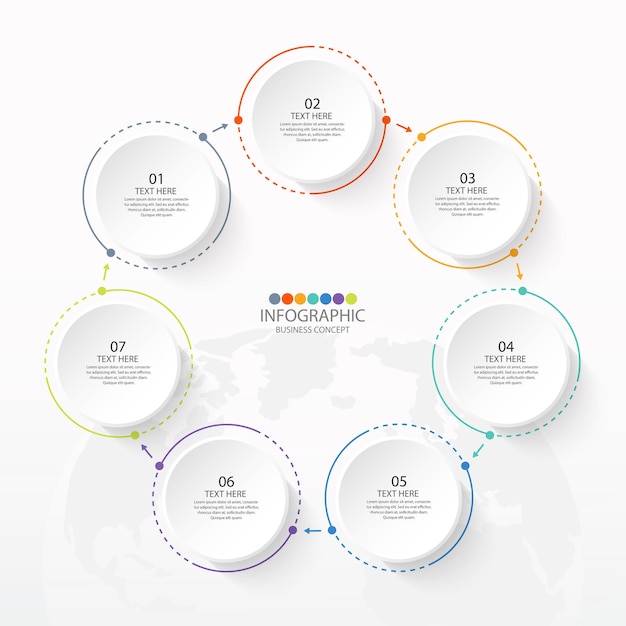 Basic circle infographic template with 7 steps, process or options.