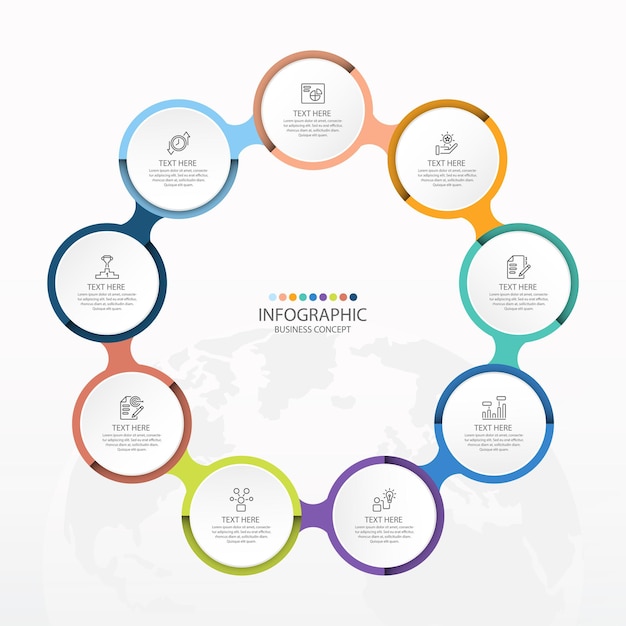 Vector basic circle infographic template with 9 steps.