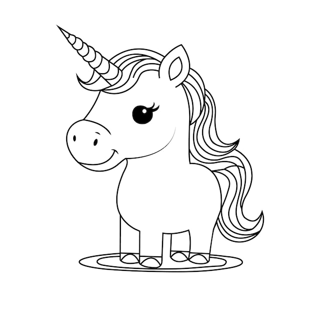 A basic line drawing of a unicorn to color