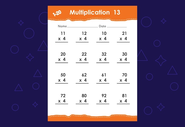 Basic math multiplication for kids An educational worksheet for kids Vector design