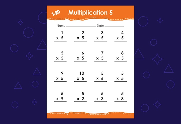 Basic math multiplication for kids An educational worksheet for kids Vector design