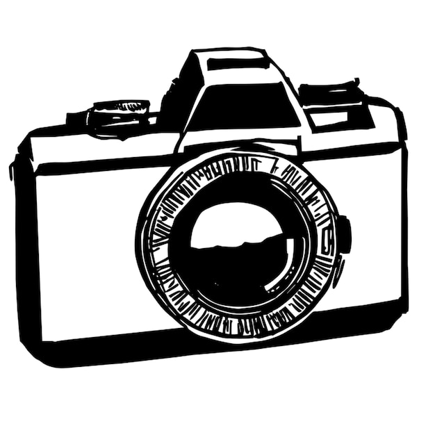 basic retro camera vector illustration linocut