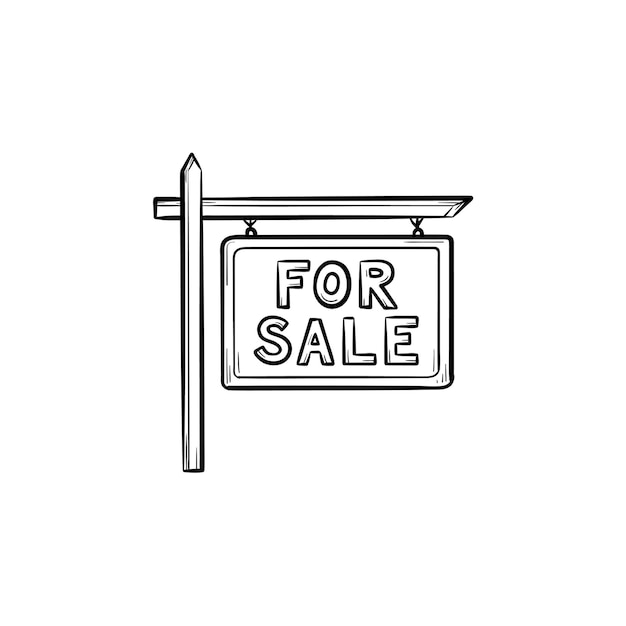 Basic for sale sign hand drawn outline doodle icon. Real estate, advertising, selling house, property concept