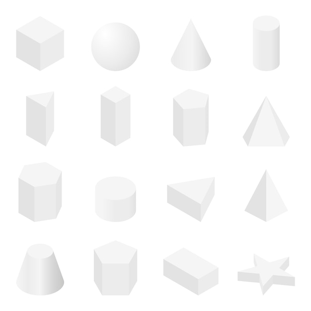 Basic white 3d shapes set Geometry forms for education concept