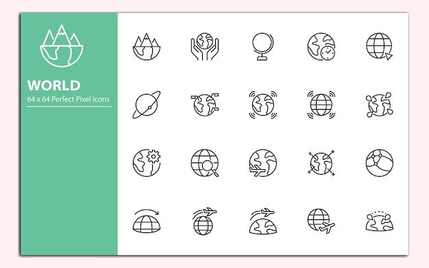 Basic World Line icons vector set