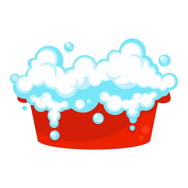 A basin with a soapy solution for washing clothes Vector flat illustration