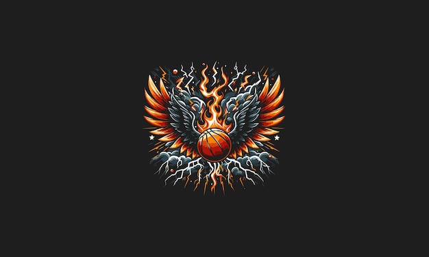 basket ball with big wings flames and lightning vector artwork design