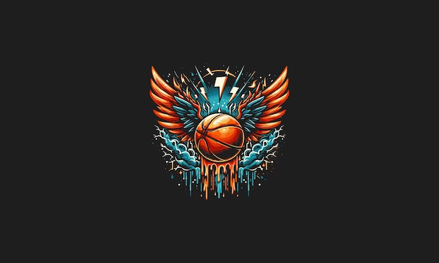 basket ball with big wings flames and lightning vector artwork design