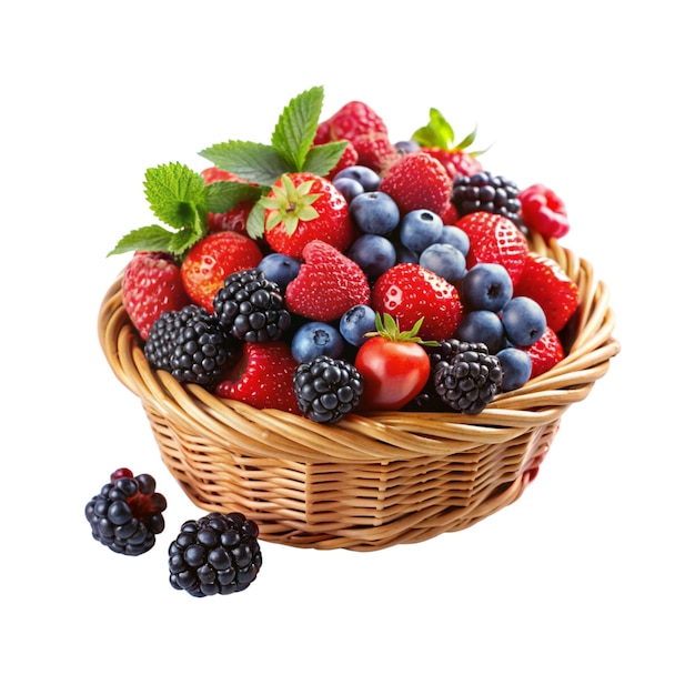 Vector a basket of berries and raspberries with a white background