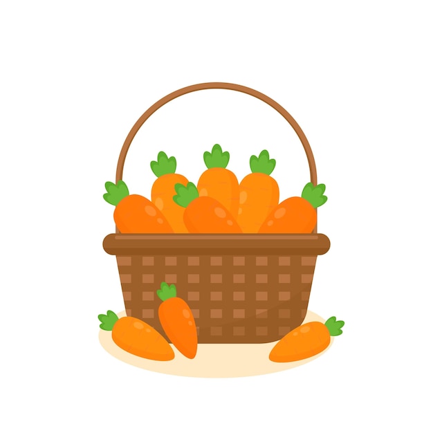 Basket of carrots on a white background