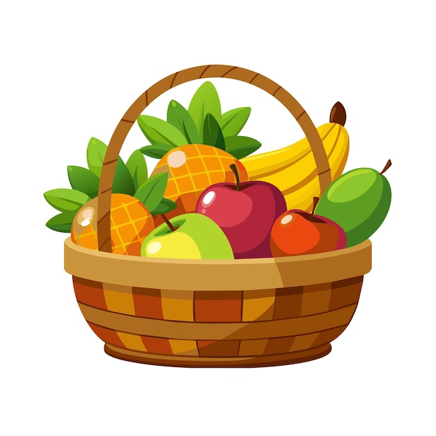 a basket of fruit with a picture of a banana and a basket of bananas