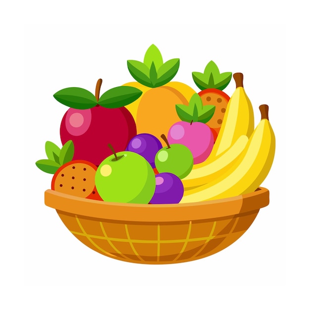 a basket of fruit with a picture of a banana and a bunch of bananas