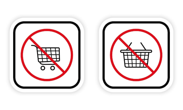 Basket Shop Cart Red Stop Symbol Set Supermarket Trolley Ban Black Silhouette Icon Buy Product