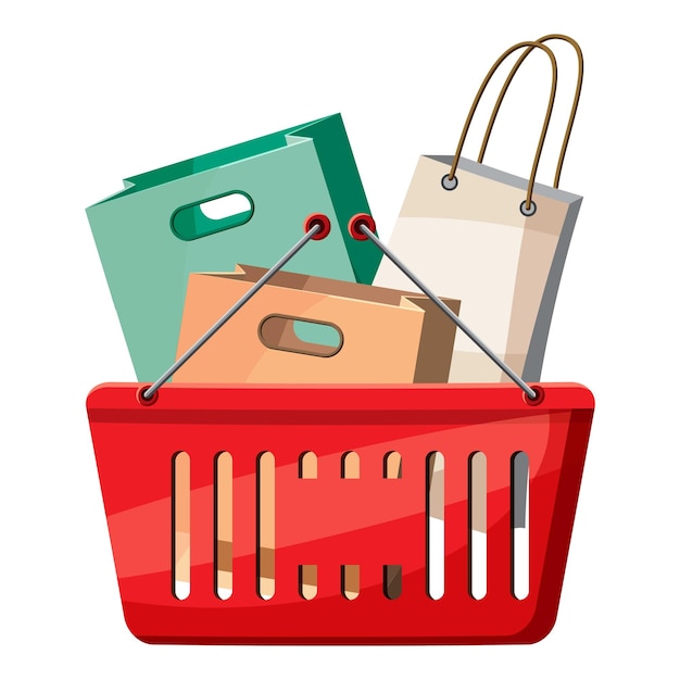 Basket of shopping bags icon Cartoon illustration of basket of shopping bags vector icon for web