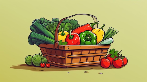 a basket of vegetables with a basket of vegetables and fruits