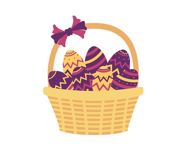 basket with easter eggs painted isolated icon vector illustration desing