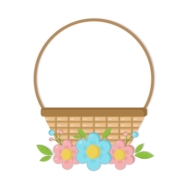 Basket with flowers in flat design