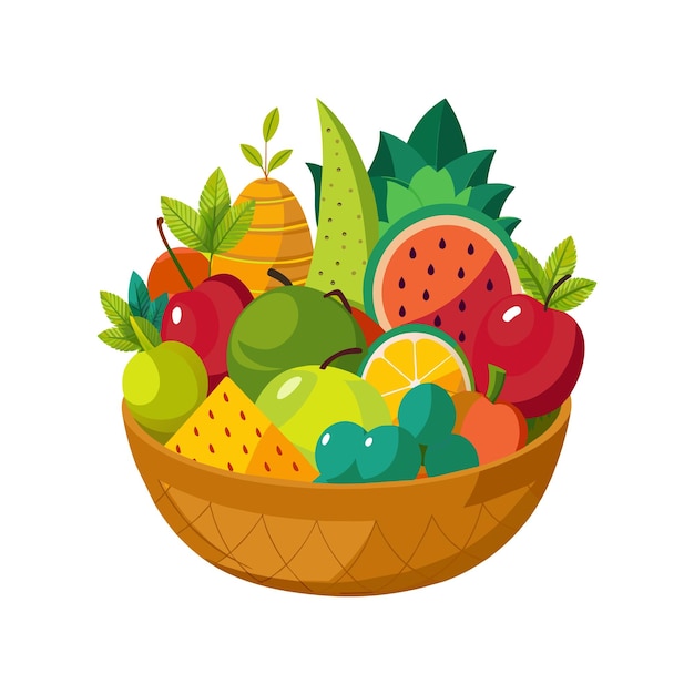 Basket with fruits illustration isolated on white background Realistic Fruits basket illustration