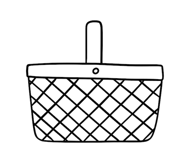 Basket with handle beach camping for carrying things and products doodle linear cartoon coloring