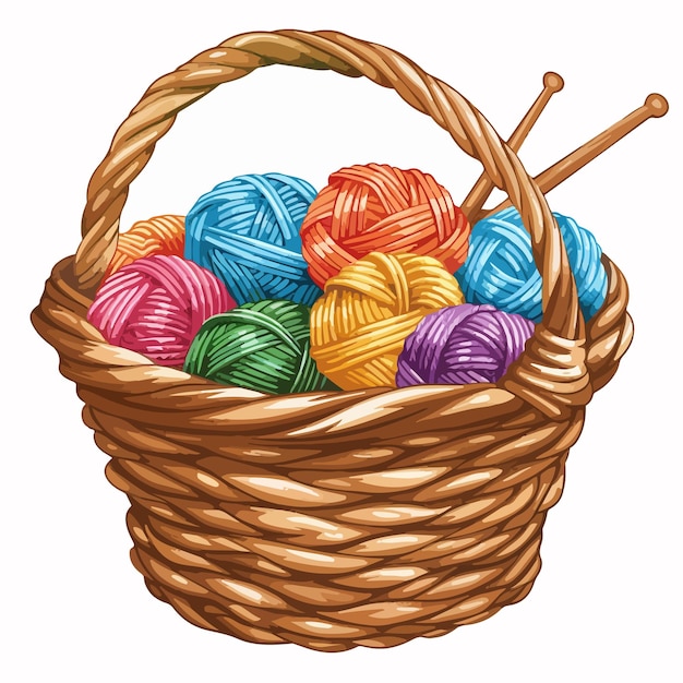 Vector a basket of yarns with a drawing of a ball of yarn in it