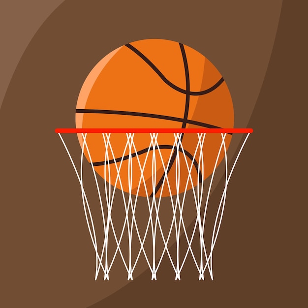 Basketball ball in a basket on a brown background Vector illustration