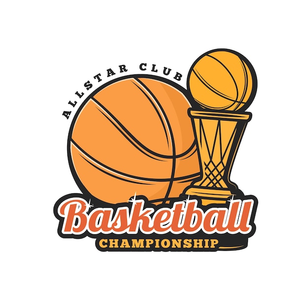 Basketball ball and cup icon, sport championship