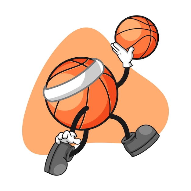 Basketball cartoon character with a jumping gesture