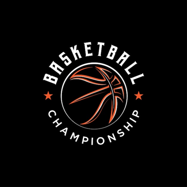 Basketball championship logo Basketball ball on black background