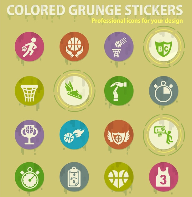 Basketball colored grunge icons