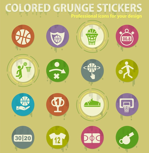 Basketball colored grunge icons