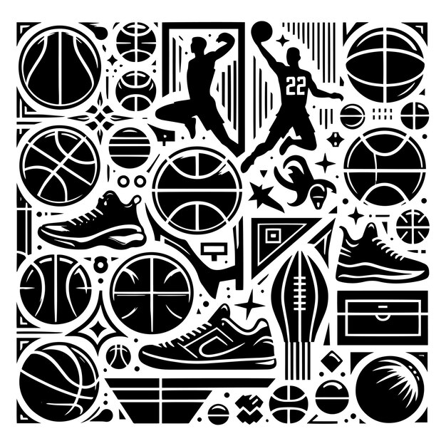 Vector basketball elements silhouette vector set