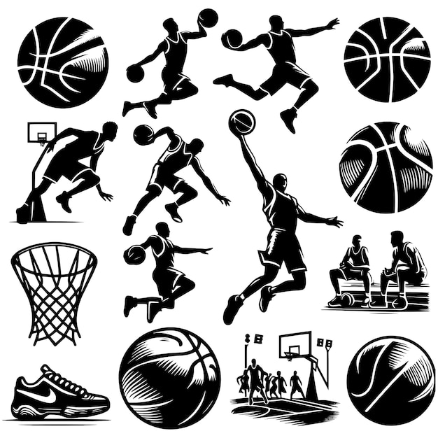 Basketball Elements silhouette vector set