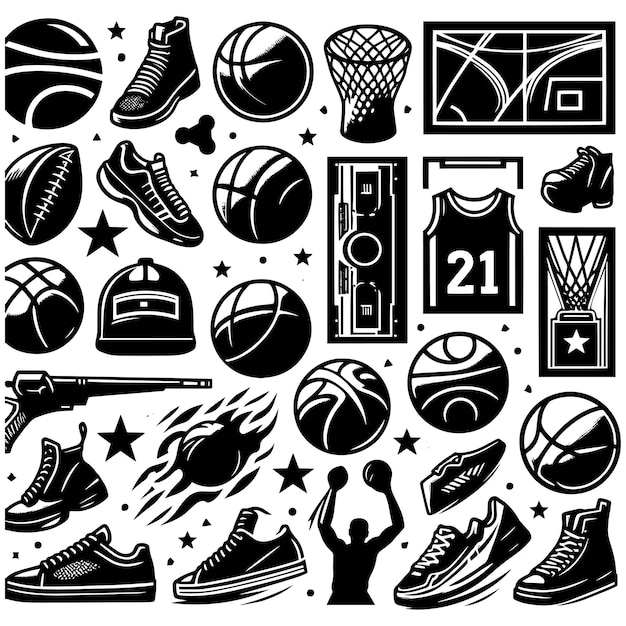 Vector basketball elements silhouette vector set