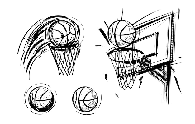 Basketball emblem, ball, sketch vector illustration