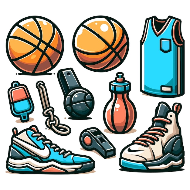 Vector basketball equipment cartoon icon collection