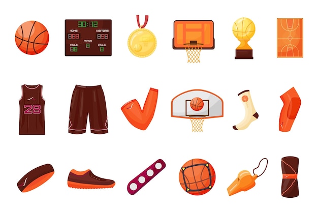 Basketball equipment icons set cartoon vector Sport ball