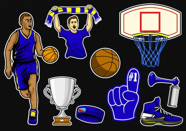 basketball equipment stock vector set