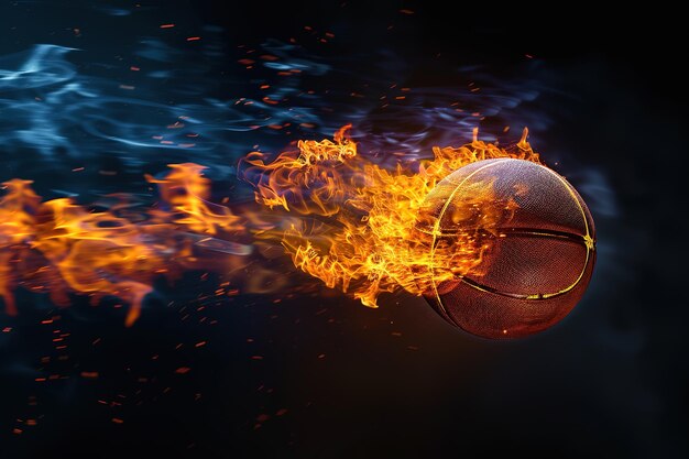 Vector basketball on fire on black background