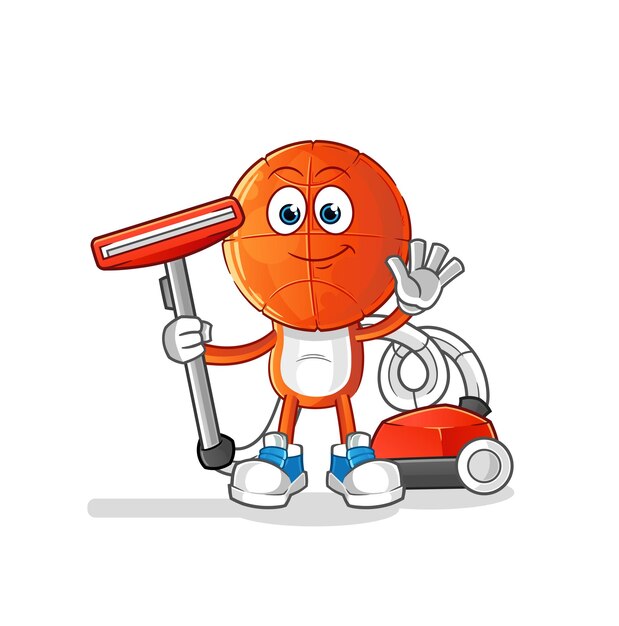 Basketball head cartoon clean with a vacuum  character vector