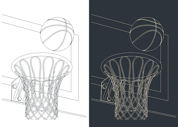 Vector basketball hoop and ball closeup illustration