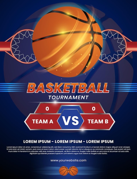 Vector basketball hoop and ball sport flyer poster design. basketball tournament flyer vector