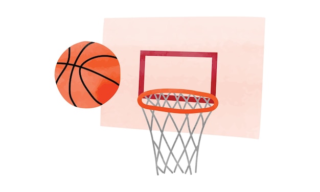 Basketball hoop clipart. Basketball goal watercolor style vector illustration isolated on white