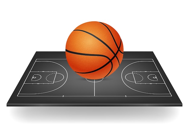 Vector basketball icon - ball on a black court.